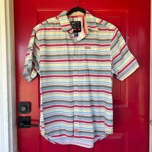 AKDMKS Men's 3XL Short Sleeve Button Up Shirt Summer Beach Stripes
